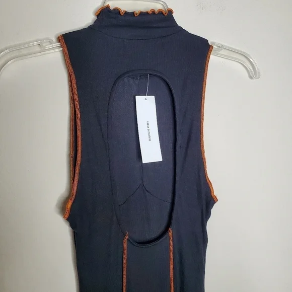 Urban Outfitters Deja Black Halter Mock Neck Ribbed Exposed Seamed Mini Dress - Picture 8 of 10